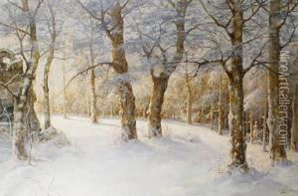 A Winter Woodland Oil Painting - Karl Rosen