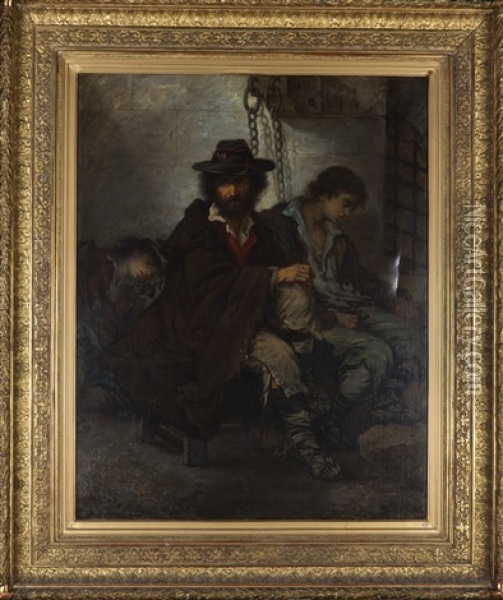 Brigands Napolitains Au Cachot Oil Painting - Jules Hebert