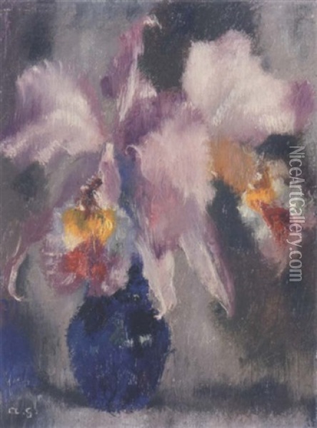 Orchideen In Blauer Vase Oil Painting - Augusto Giacometti