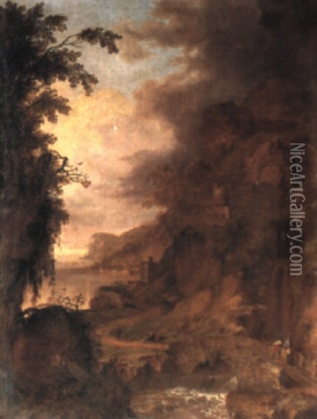 Wooded River Landscape With A Church Oil Painting - Adriaen Van Diest