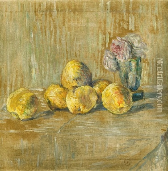 Stilleben Mit Apfeln Und Vase Oil Painting - Curt Herrmann