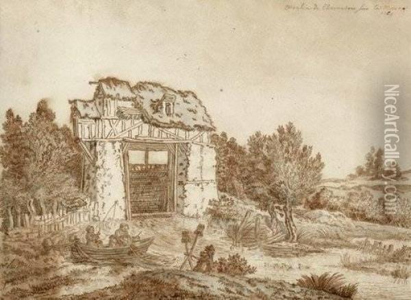 Moulin De Charanton Par La Marne 1764 Oil Painting - Johann Georg Wille