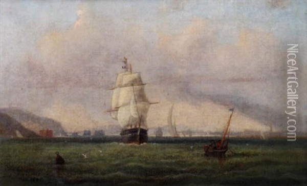 A French Full-rigger Running Up The Solent With Fort Albert And The Needles Off Her Stern Oil Painting - Arthur Wellington Fowles