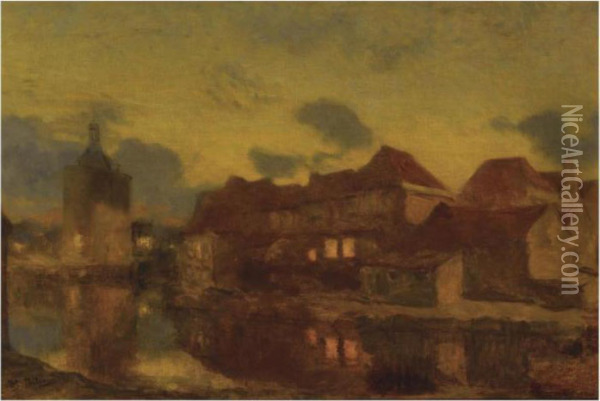 A View Of Enkhuizen At Dusk Oil Painting - Willem Bastiaan Tholen