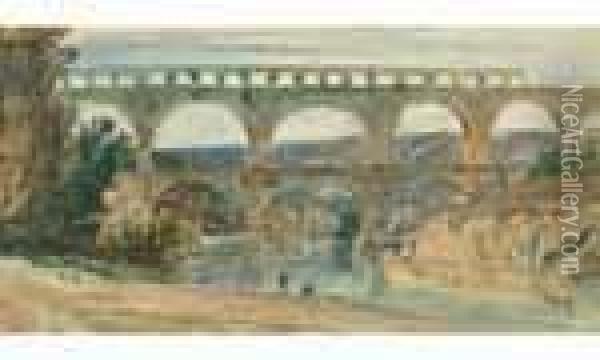 Le Pont Du Gard, Vers 1841 Oil Painting - Paul Huet