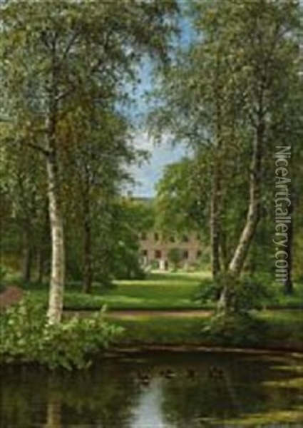 View From The Garden Near Langkildegard, Denmark Oil Painting - Christian Bernh. Severin Berthelsen