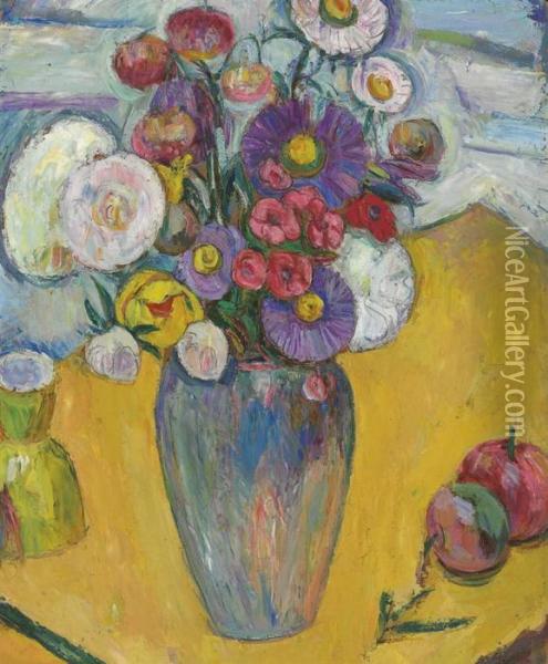 Flowers On A Yellow Table Oil Painting - Abraham Manievich