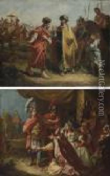 The Family Of Darius Before Alexander The Great; And The Meeting Of Jacob And Esau Oil Painting - Francesco Fontebasso