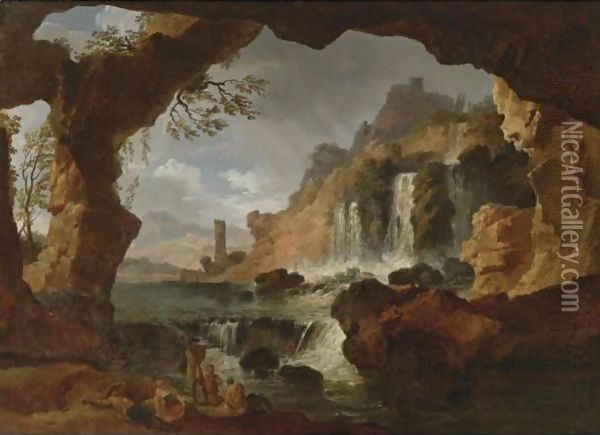 View Of The Falls Of Tivoli Oil Painting - Claude-joseph Vernet