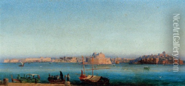 View Of The Grand Harbour, Valetta, Malta Oil Painting - Girolamo Gianni
