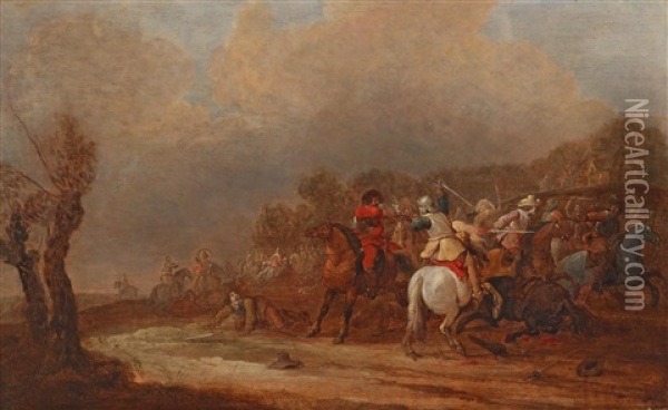 A Cavalry Engagement Oil Painting - Pieter Meulener