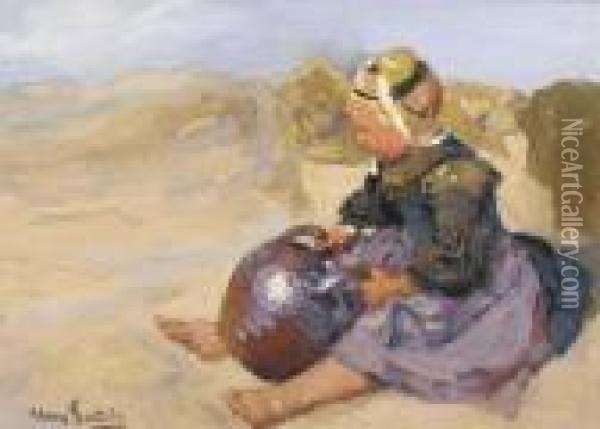 A Child In The Dunes, Brittany Oil Painting - Hans Von Bartels