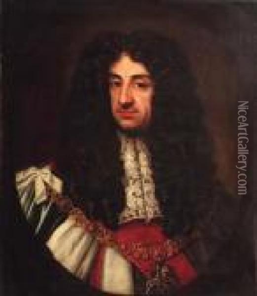 Portrait Of Charles Ii, Quarter-length, Feigned Oval Oil Painting - Sir Peter Lely
