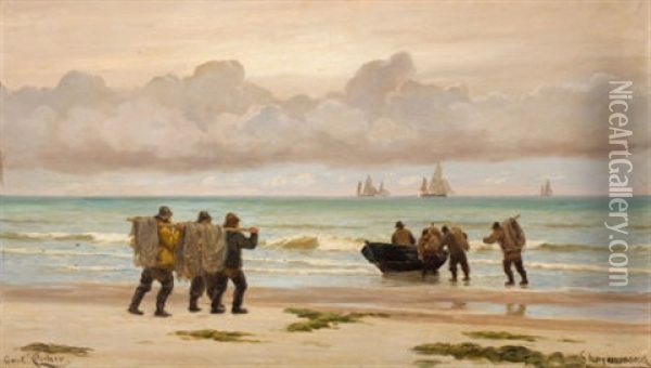 Setting Sail Oil Painting - Carl Ludvig Thilson Locher