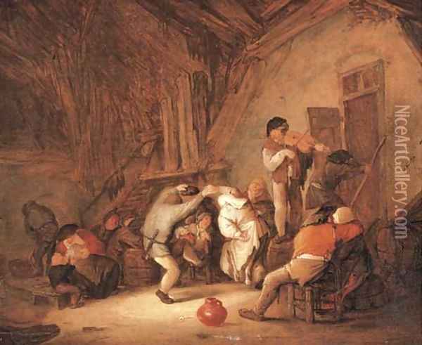 Peasants dancing and drinking in a tavern interior Oil Painting - Isaack Jansz. van Ostade