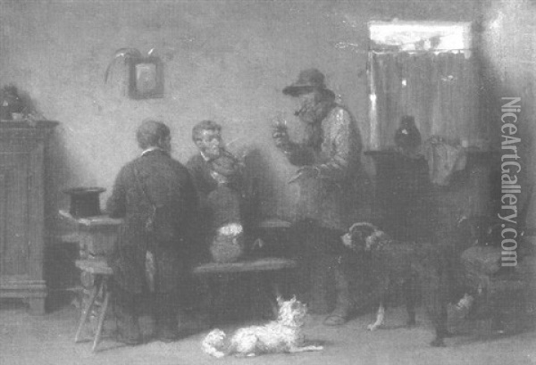 Huntsmen Smoking And Drinking In An Interior Oil Painting - Hugo Wilhelm Kauffmann