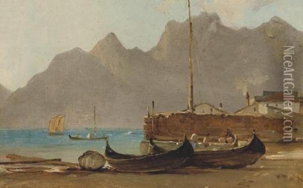 A View Of Capri, A Fishing Village In The Foreground Oil Painting - Vilhelm Peter Carl Petersen