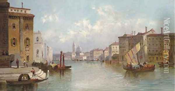 Trading vessels on the Grand Canal, Venice Oil Painting - William Meadows