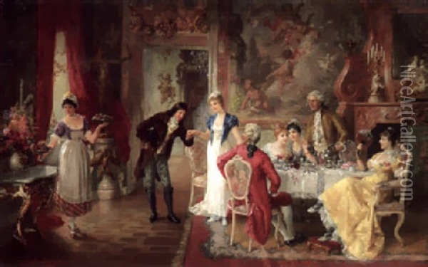 Galante Gesellschaft Im Salon Oil Painting - Franz Von Persoglia