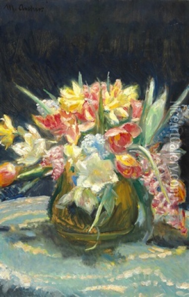 Spring Bouquet With Tulips, Hyacinths And Daffodils Oil Painting - Michael Peter Ancher