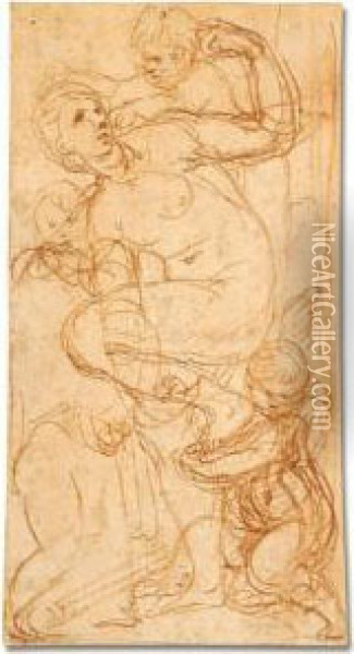 Venus And Cupid With Putti Oil Painting - Perino del Vaga (Pietro Bonaccors)