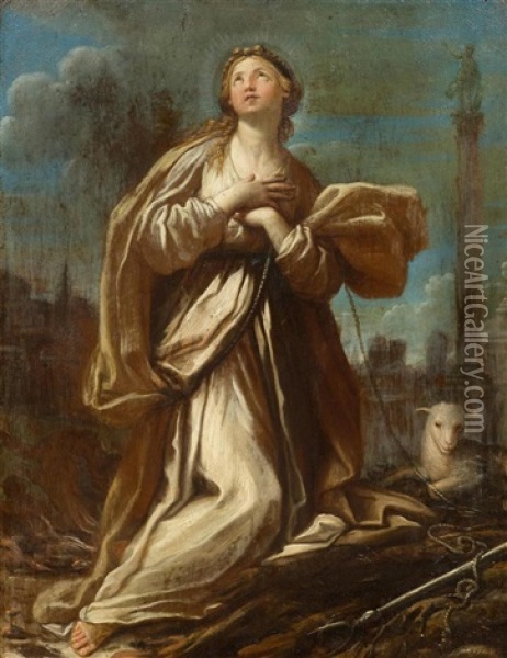 Heilige Agnes Und Heilige Ursula (pair) Oil Painting - Francesco Giovanni Gessi