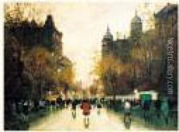 Une Rue A Budapest (ca.1910) Oil Painting - Antal Berkes