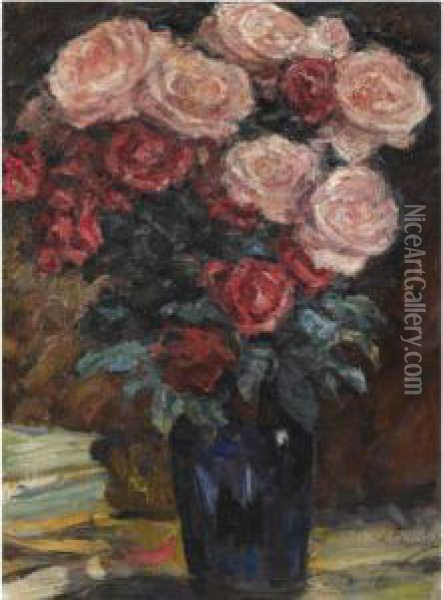 Still Life With Roses Oil Painting - Leonid Ossipovich Pasternak