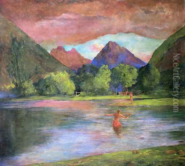After Glow Tautira River Tahiti Oil Painting - John La Farge