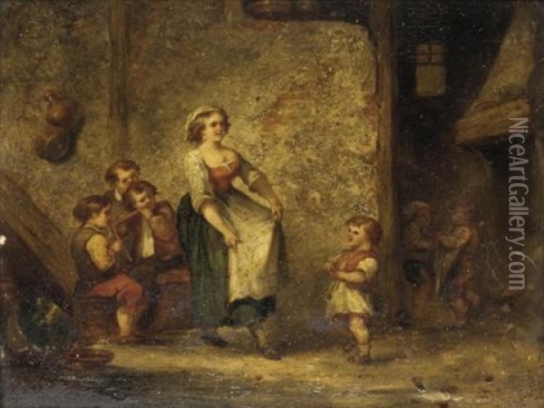 The Dance (+ In The Tavern; Pair) Oil Painting - Martin Domicent