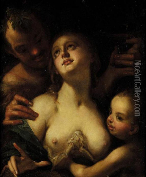 Venus And Cupid With Bacchus Oil Painting - Hans Von Aachen