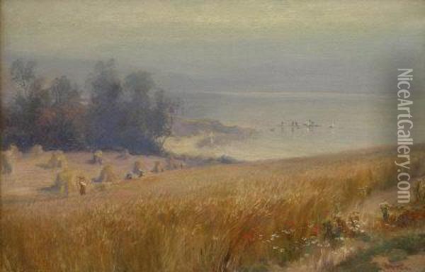 Harvest Fields Above Sandsend Whitby Oil Painting - William Gilbert Foster
