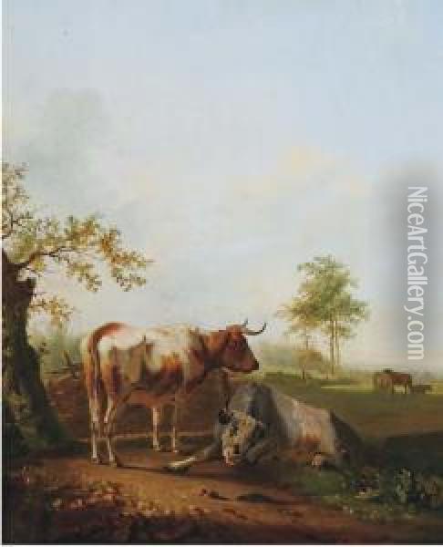 Cattle In A Meadow Oil Painting - Pieter Gerardus Van Os