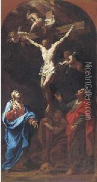 The Crucifixion; A Modello For An Altarpiece Oil Painting - Giovanni Camillo Sagrestani