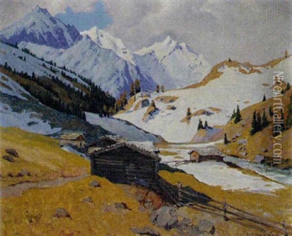 Schneeschmelze Oil Painting - Leopold Scheiring