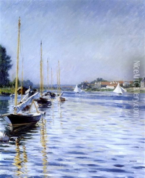 Bateaux Sur La Seine A Argenteuil Oil Painting - Gustave Caillebotte