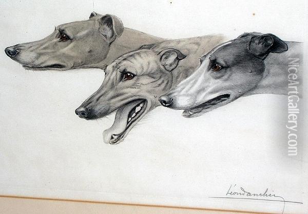 Three Greyhounds Oil Painting - Leon Danchin