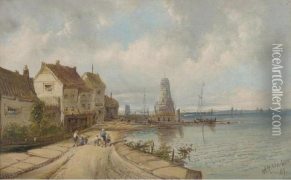 Venice; Town By A River Oil Painting - A.H. Vickers