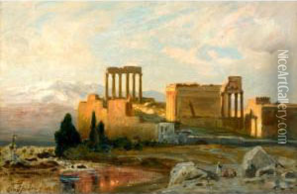 View Of Baalbeck, Lebanon Oil Painting - Ernst Carl Eugen Koerner