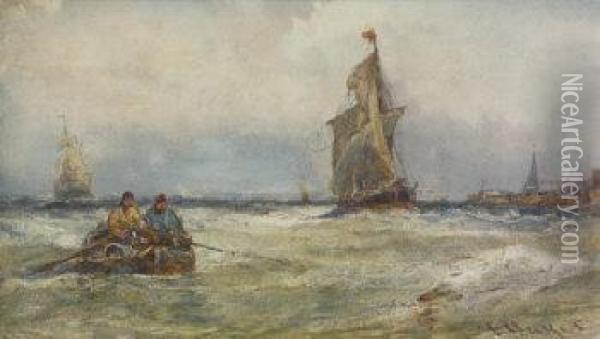 Shipping And Rowing Boat, Thames Estuary Oil Painting - Edwin Hayes