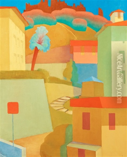 Landscape, Menton Oil Painting - Torsten Jovinge
