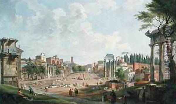 View of the Roman Forum, 1747 Oil Painting - Giovanni Paolo Panini