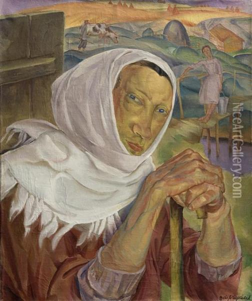 Portrait Of A Peasant Woman Oil Painting - Boris Dimitrevich Grigoriev