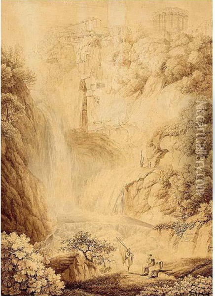 La Grotte De Netune A Tivoli Oil Painting - Wilhelm Friedrich Gmelin
