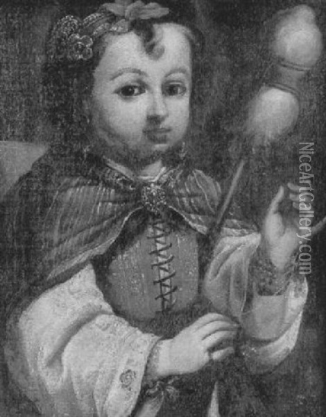 Jeune Fille Tenant Sa Quenouille Oil Painting - Antonio Mercurio Amorosi