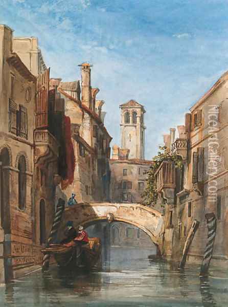A view of a canal in Venice, Italy Oil Painting - George Arthur Fripp
