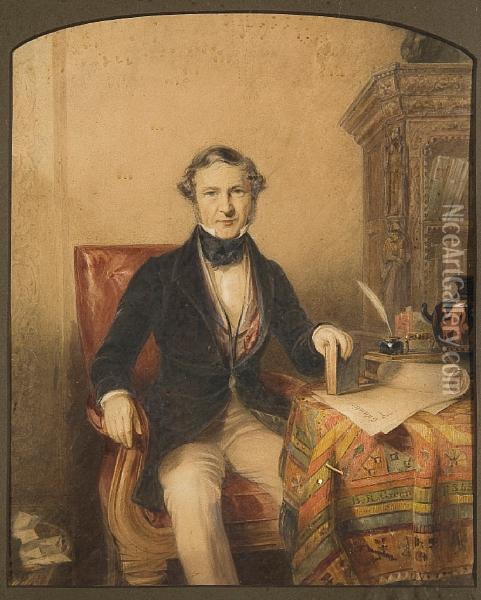 Portrait Of A Man Seated In His Study Oil Painting - Benjamin Richard Green