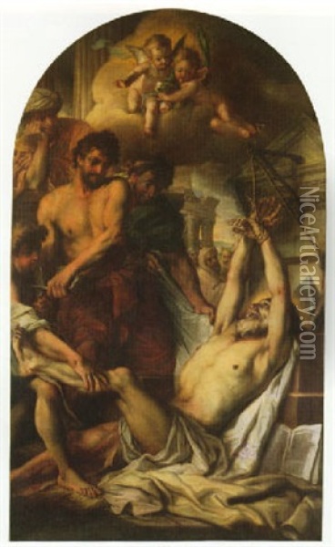 Martyrdom Of Saint Bartholomew Oil Painting - Charles Le Brun