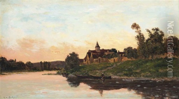 A Fisherman On A River At The End Of The Day Oil Painting - Hippolyte Camille Delpy
