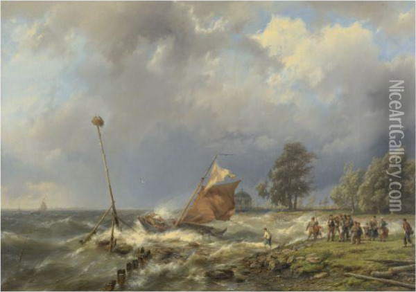 Fighting The Wind Oil Painting - Hermanus Koekkoek